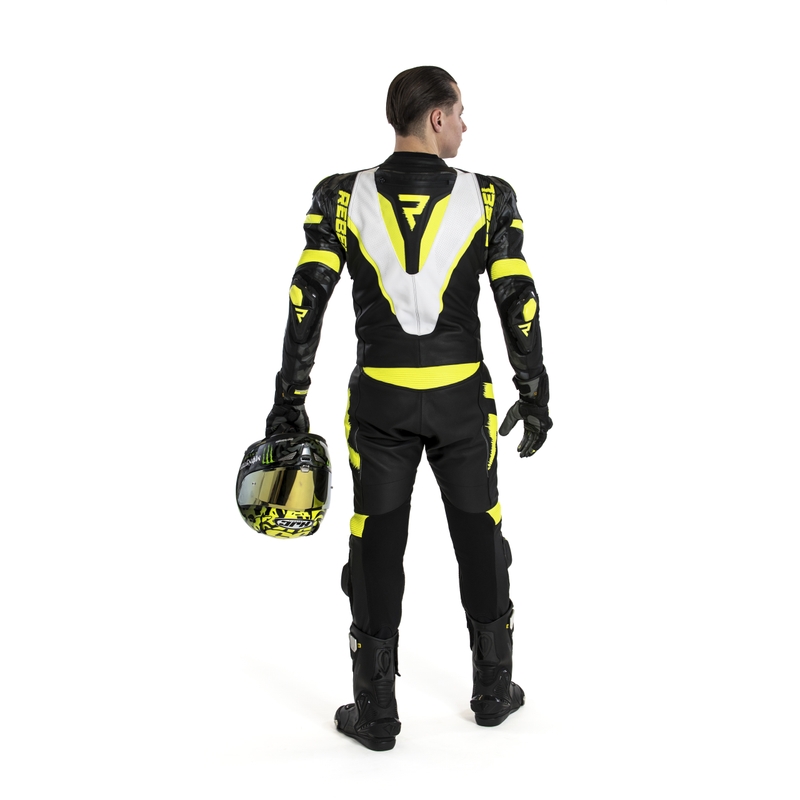 Kombinezon motocyklowy Rebelhorn Rebel czarno-biało-fluo żółty wyprzedaż
