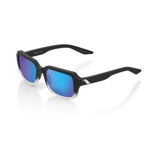100% RIDELEY Okulary przeciwsłoneczne Soft Tact Fade Black (niebieskie chromowane soczewki).