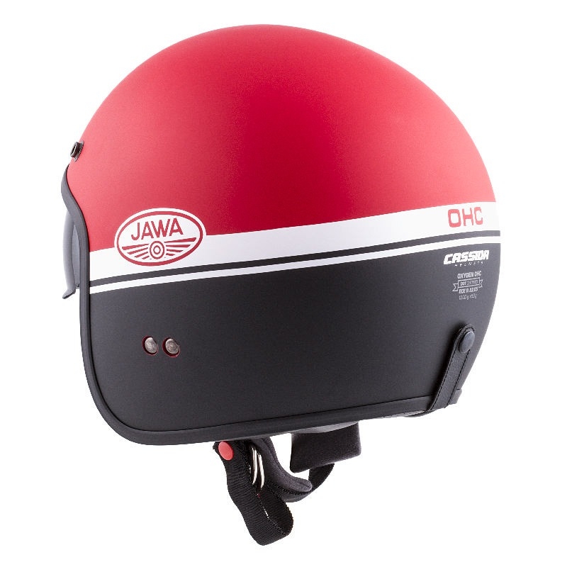 Otwarty kask motocyklowy Cassida Oxygen Jawa OHC czerwono-czarno-biały