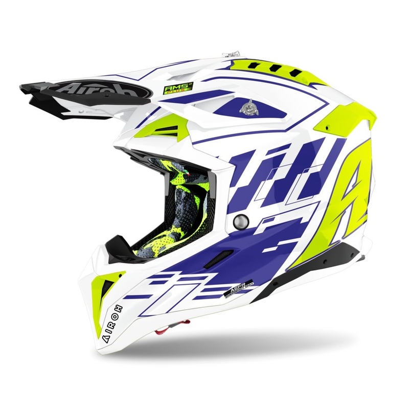 Kask motocrossowy Airoh Aviator 3.0 Rampage 2021 biało-niebiesko-fluo żółty wyprzedaż