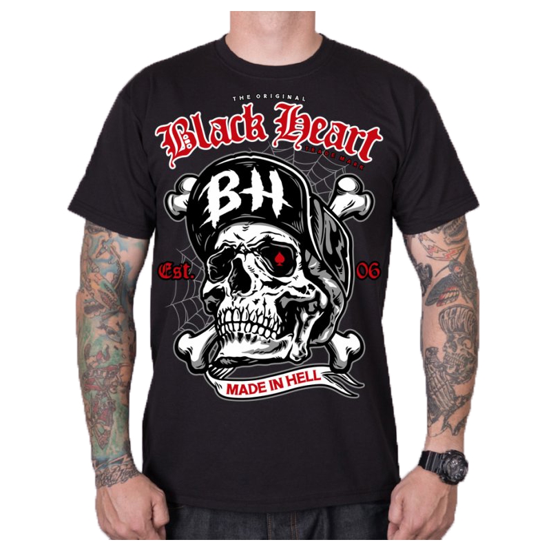 Męska koszulka Black Heart Skull Bones czarna wyprzedaż