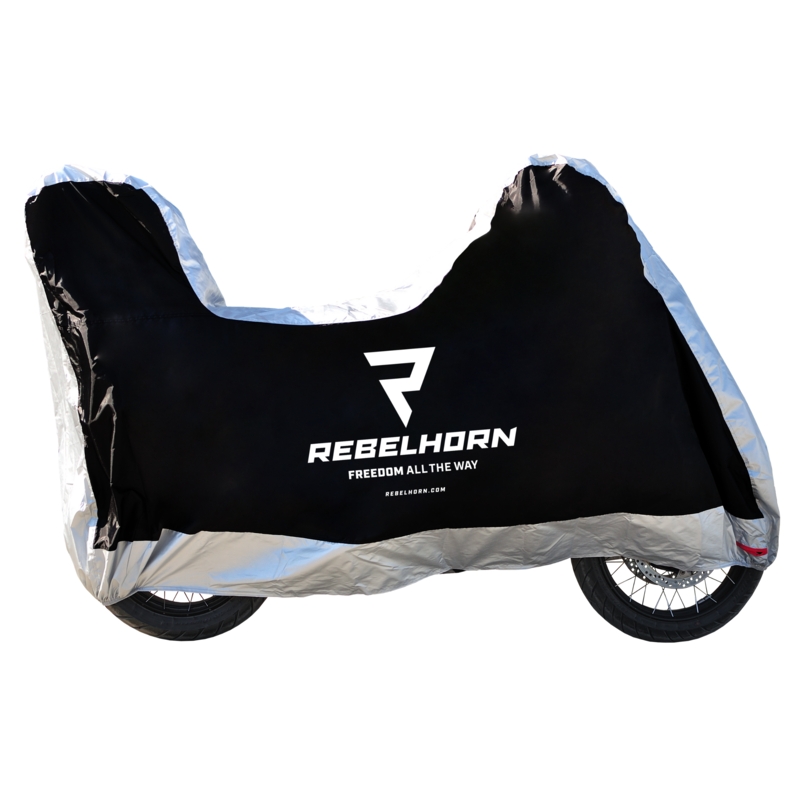 Pokrowiec na motocykl z kufrem Rebelhorn Cover II Top Box czarno-srebrny