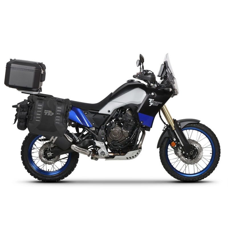 Complete set of SHAD TERRA TR40 adventure saddlebags and SHAD TERRA BLACK aluminium 37L topcase, including mounting kit SHAD YAMAHA Tenere 700 XTZ690