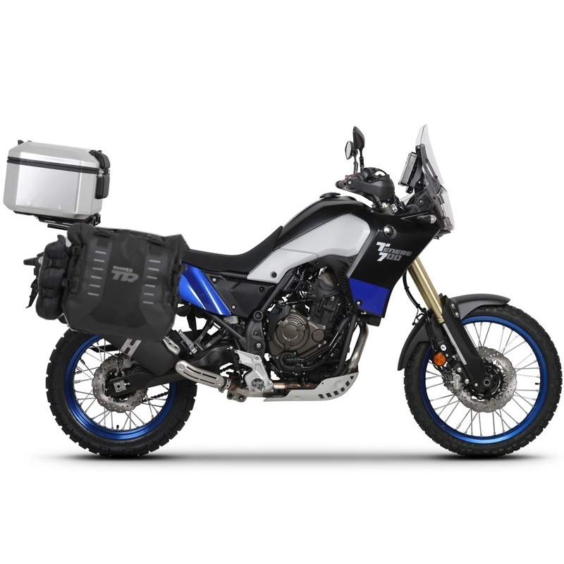 Complete set of SHAD TERRA TR40 adventure saddlebags and SHAD TERRA aluminium 48L topcase, including mounting kit SHAD YAMAHA Tenere 700 XTZ690