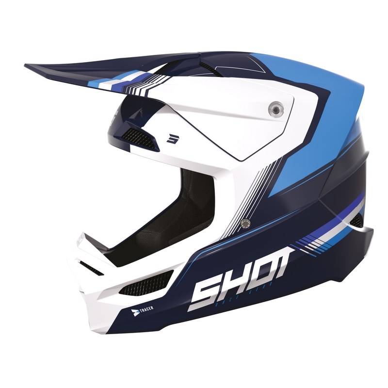 Motokrosová přilba Shot Race Tracer bílo-modrá wyprzedaż