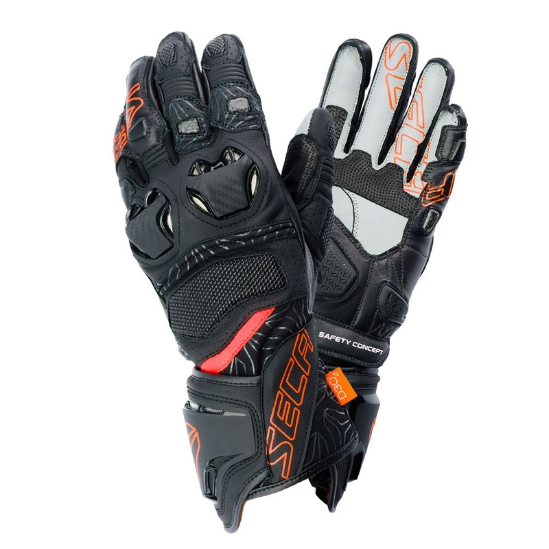 Rękawice motocyklowe SECA Ukemi Pro czarny-fluo czerwony wyprzedaż