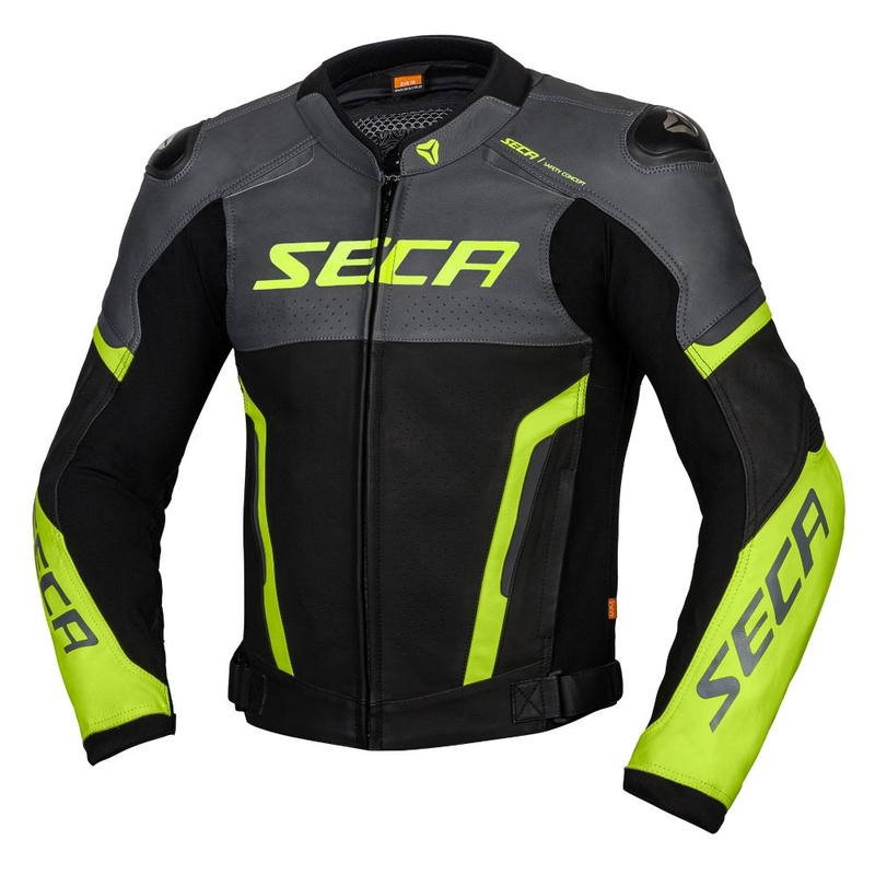 Skórzana kurtka motocyklowa SECA Hooligan szaro-fluo żółta wyprzedaż