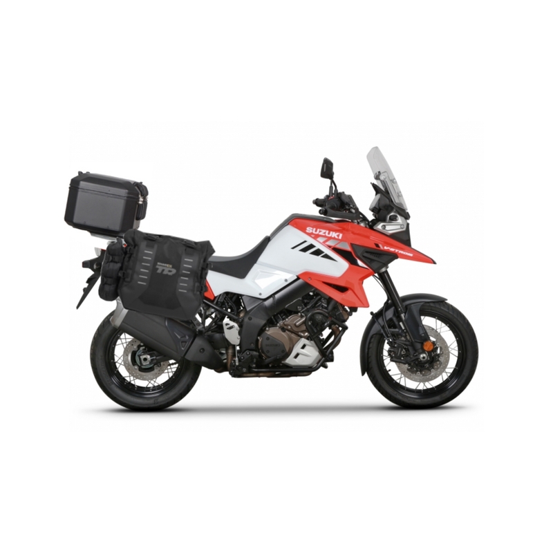 Complete set of SHAD TERRA TR40 adventure saddlebags and SHAD TERRA BLACK aluminium 55L topcase, including mounting kit SHAD SUZUKI DL 1000 V-Strom/ DL 1050 V-Strom