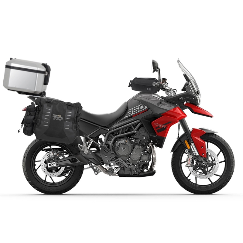 Complete set of SHAD TERRA TR40 adventure saddlebags and SHAD TERRA aluminium 48L topcase, including mounting kit SHAD TRIUMPH Tiger 900