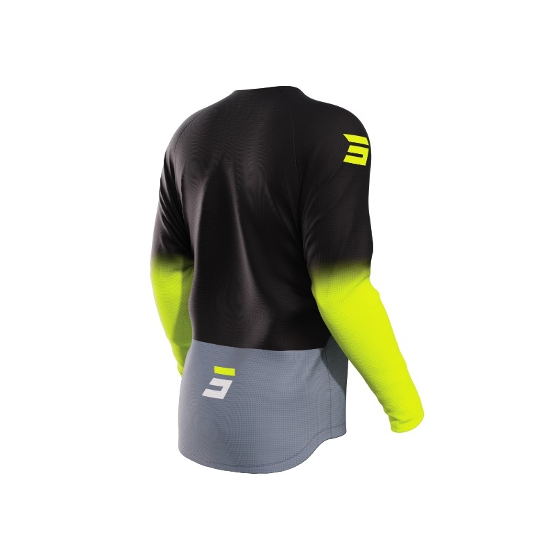 Dziecięca koszulka motocrossowa Shot Raw Kid Reflex czarno-szara-fluo żółta.