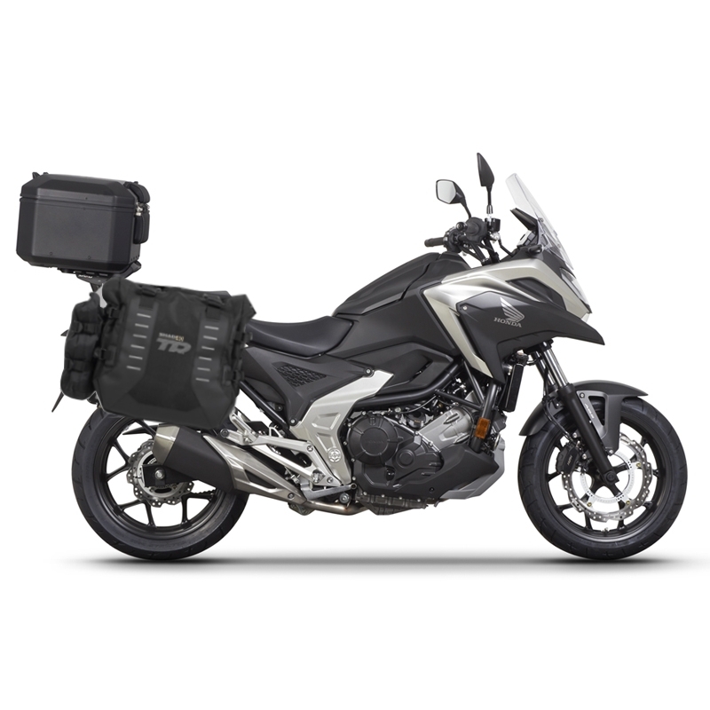 Complete set of SHAD TERRA TR40 adventure saddlebags and SHAD TERRA BLACK aluminium 48L topcase, including mounting kit SHAD HONDA NX 750 X 2021-