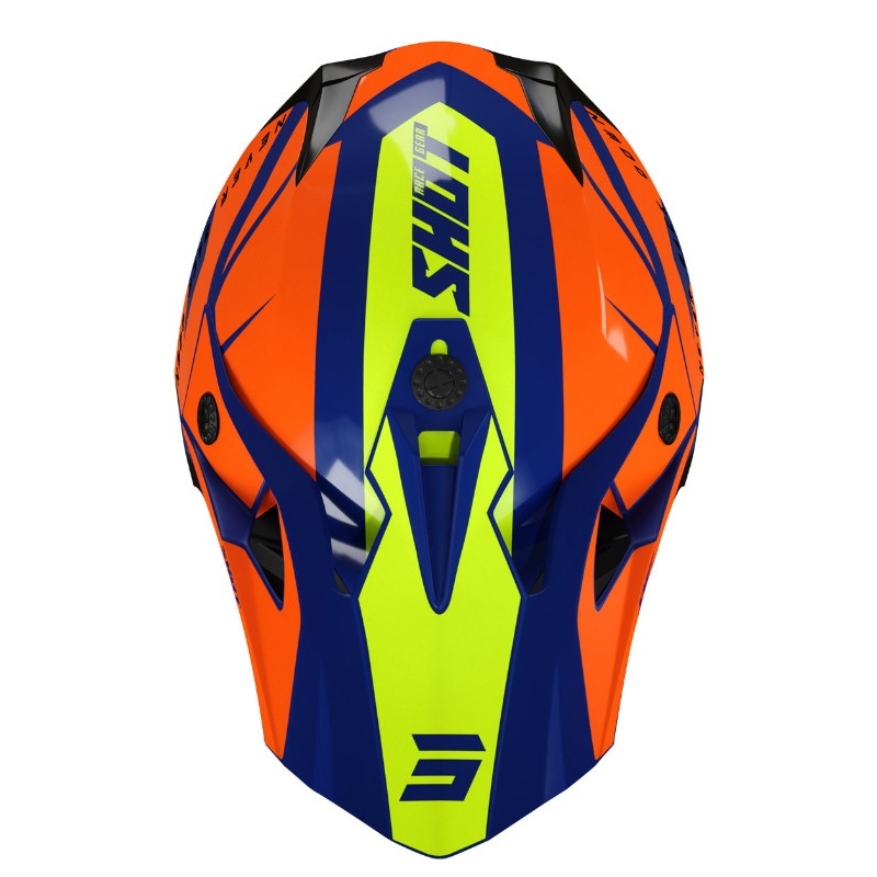 Kask motocrossowy dla dzieci Shot Pulse Kid Revenge pomarańczowo-niebiesko-fluo żółty