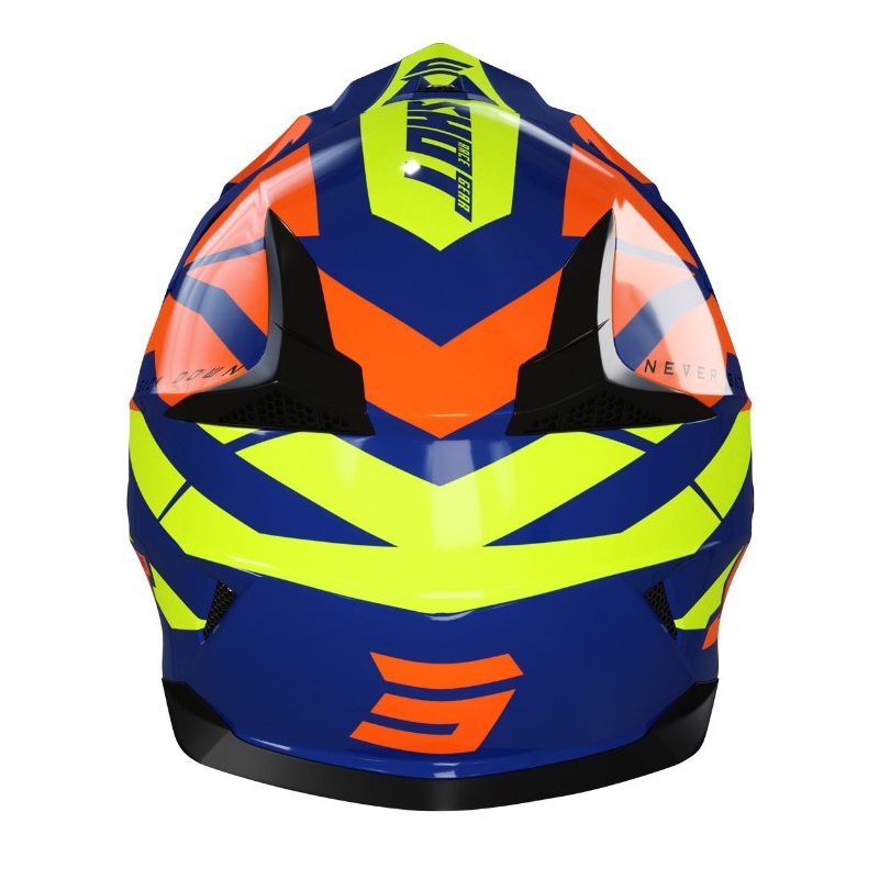 Kask motocrossowy dla dzieci Shot Pulse Kid Revenge pomarańczowo-niebiesko-fluo żółty