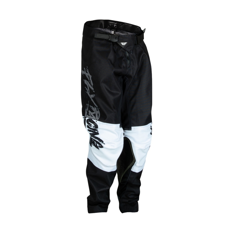 Dziecięce spodnie motocrossowe FLY Racing Kinetic Khaos szaro - czarno - białe. wyprzedaż