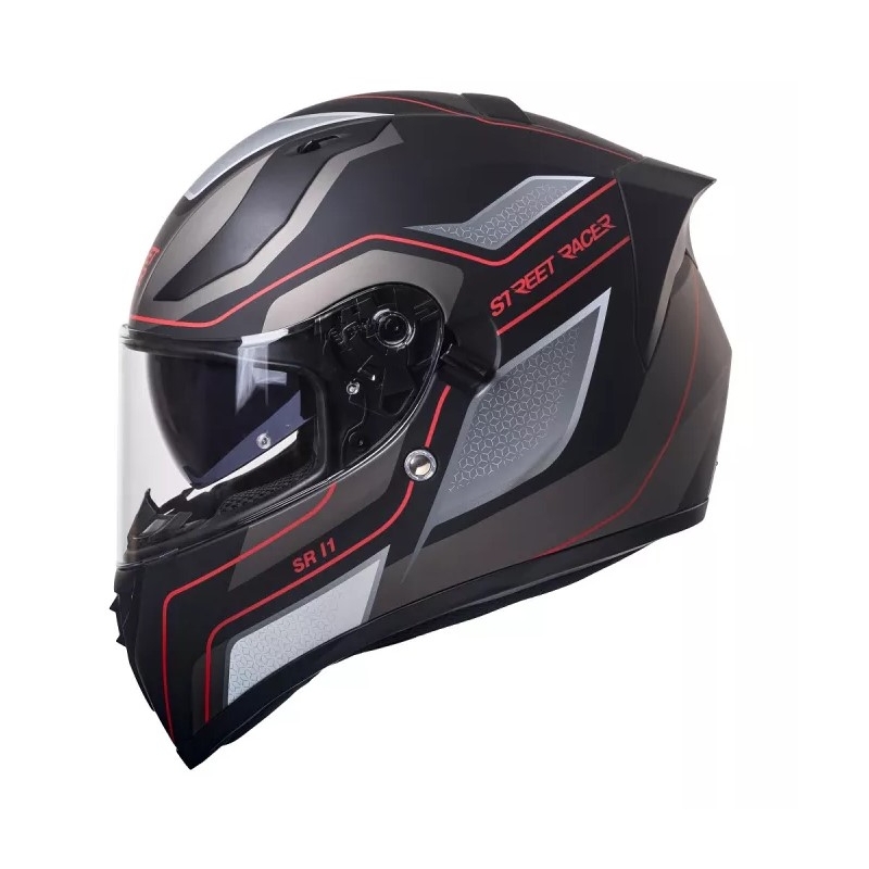 Kask motocyklowy Street Racer SR I1 czarno-szaro-czerwony - II. jakość