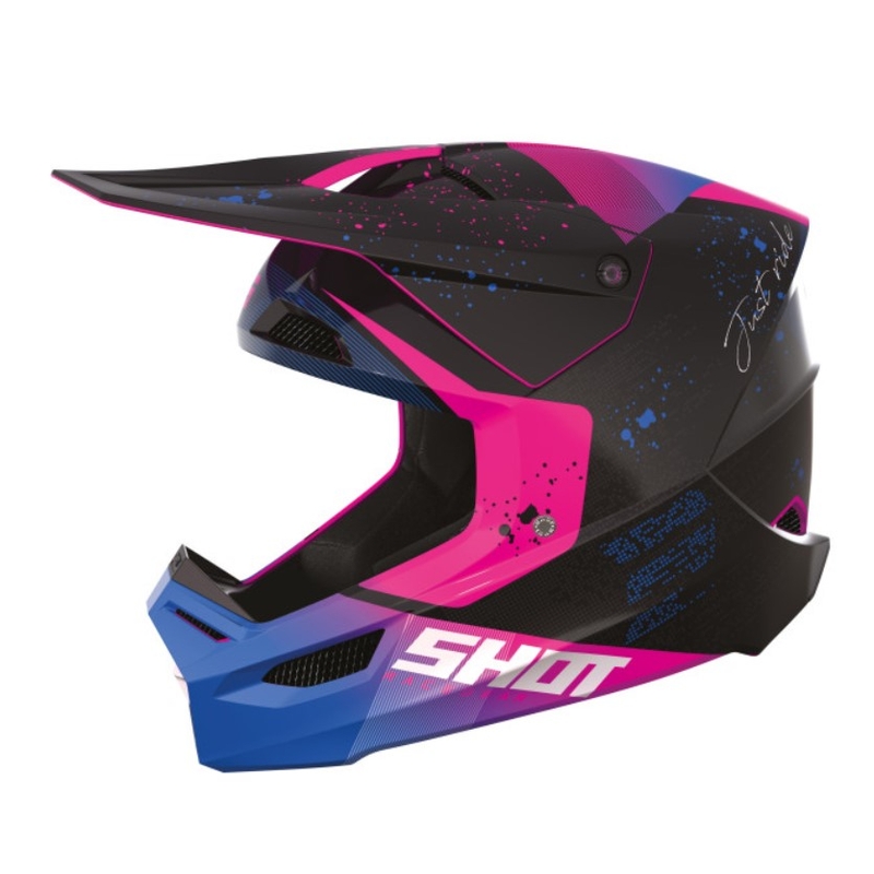 Dziecięcy kask motocrossowy Shot Furious Matrix różowo-niebiesko-czarny wyprzedaż