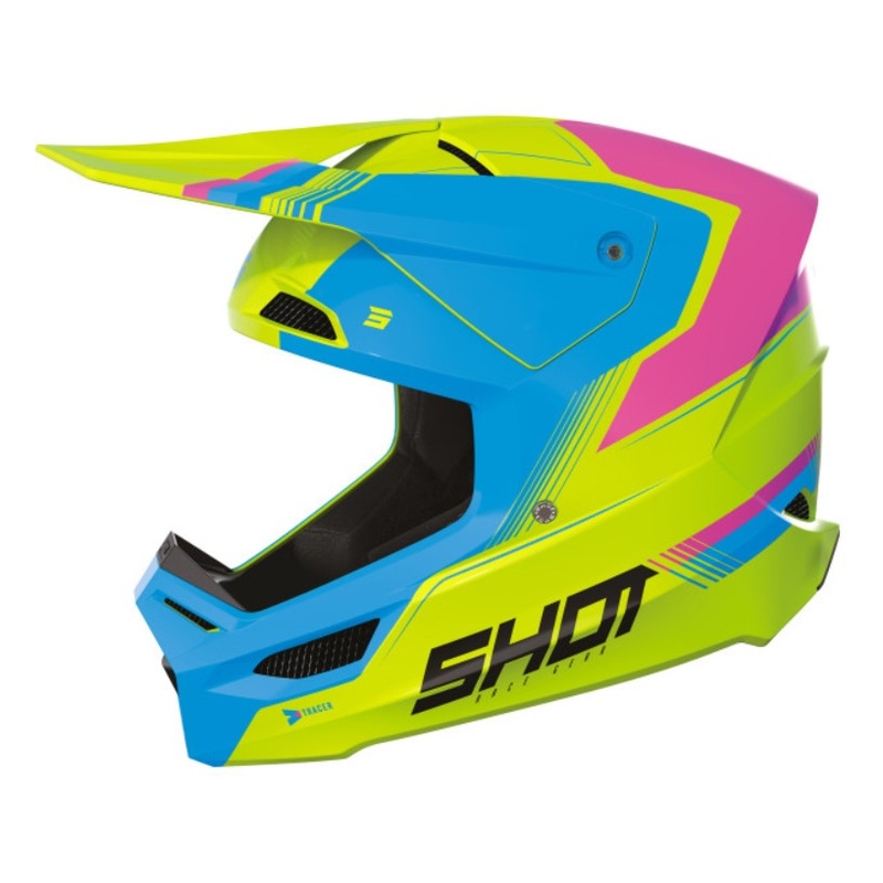 Dziecięcy kask motocrossowy Shot Race Tracer różowo-niebiesko-fluo żółty