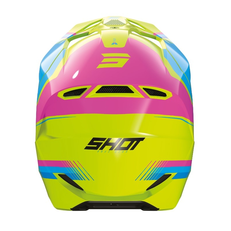 Dziecięcy kask motocrossowy Shot Race Tracer różowo-niebiesko-fluo żółty