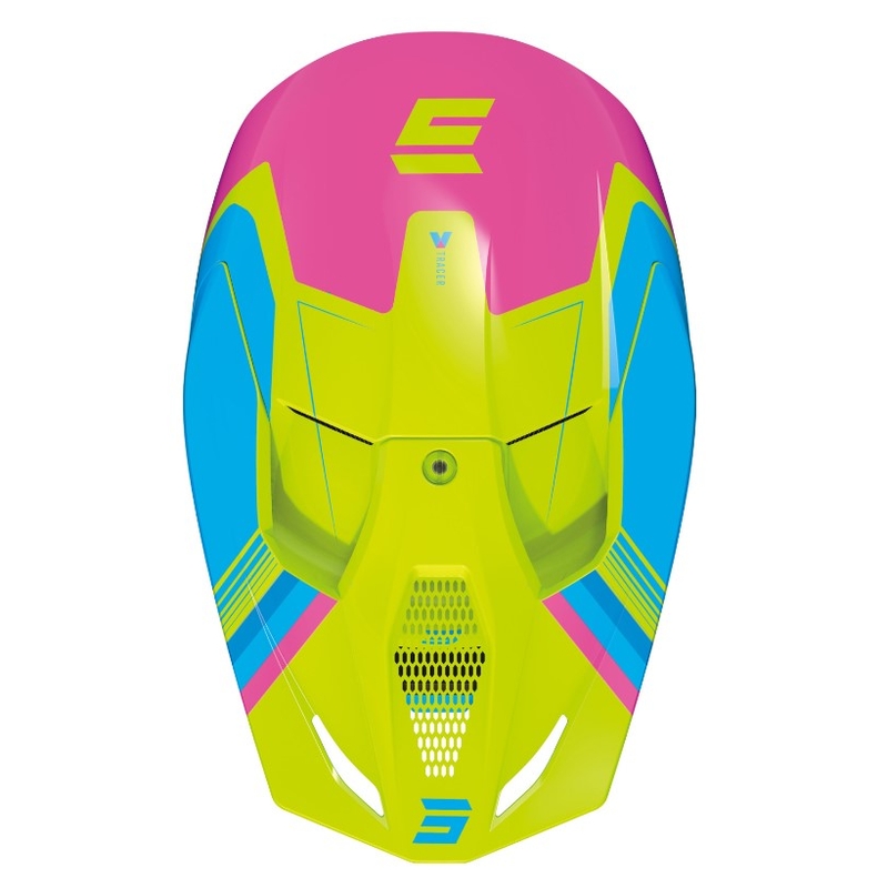 Dziecięcy kask motocrossowy Shot Race Tracer różowo-niebiesko-fluo żółty