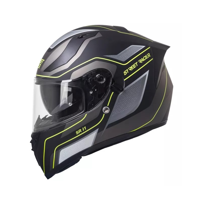 Kask motocyklowy Street Racer SR I1 czarno-szaro fluo żółty - II. jakość
