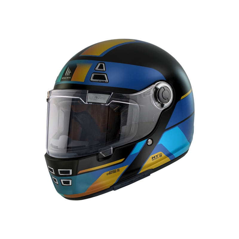 Kask motocyklowy integralny MT Jarama 68TH C7 czarno-złoto-niebieski wyprzedaż