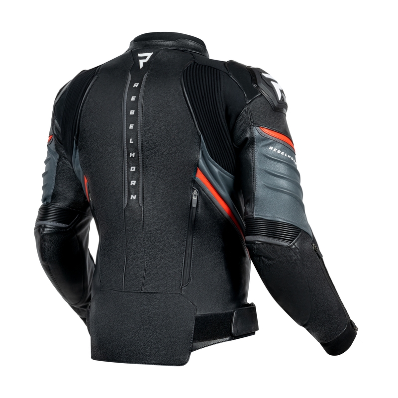 Kožená bunda na motorku Rebelhorn Veloce černo-fluo červená
