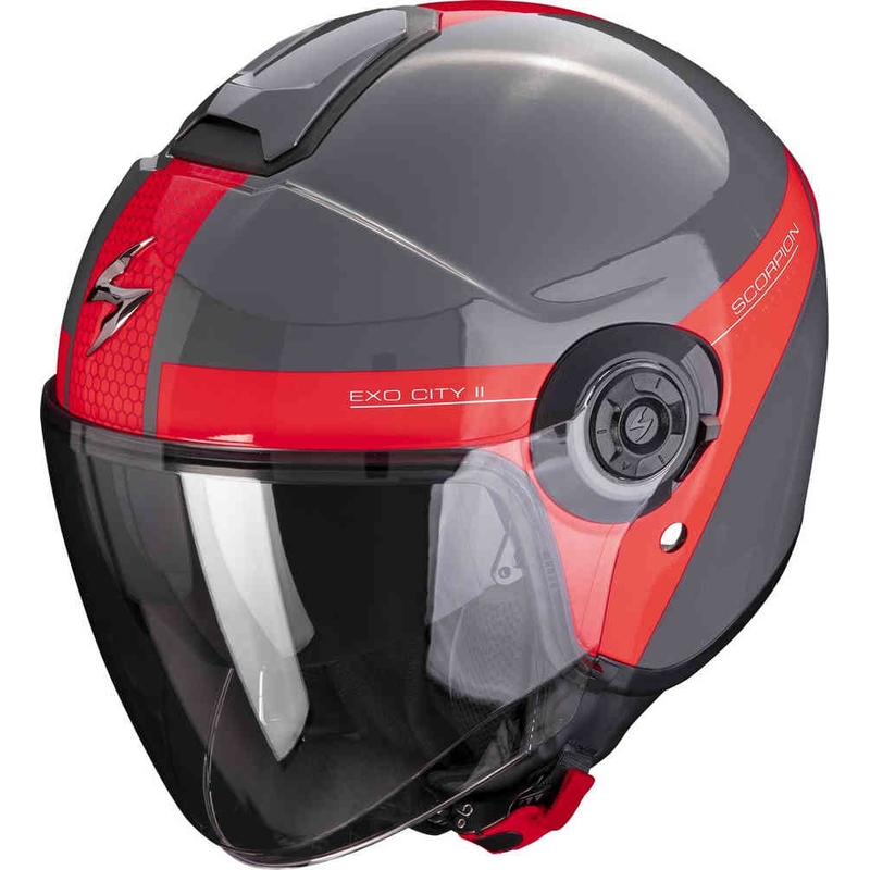 Otwarty kask motocyklowy Scorpion EXO-CITY II Short szaro-czerwony