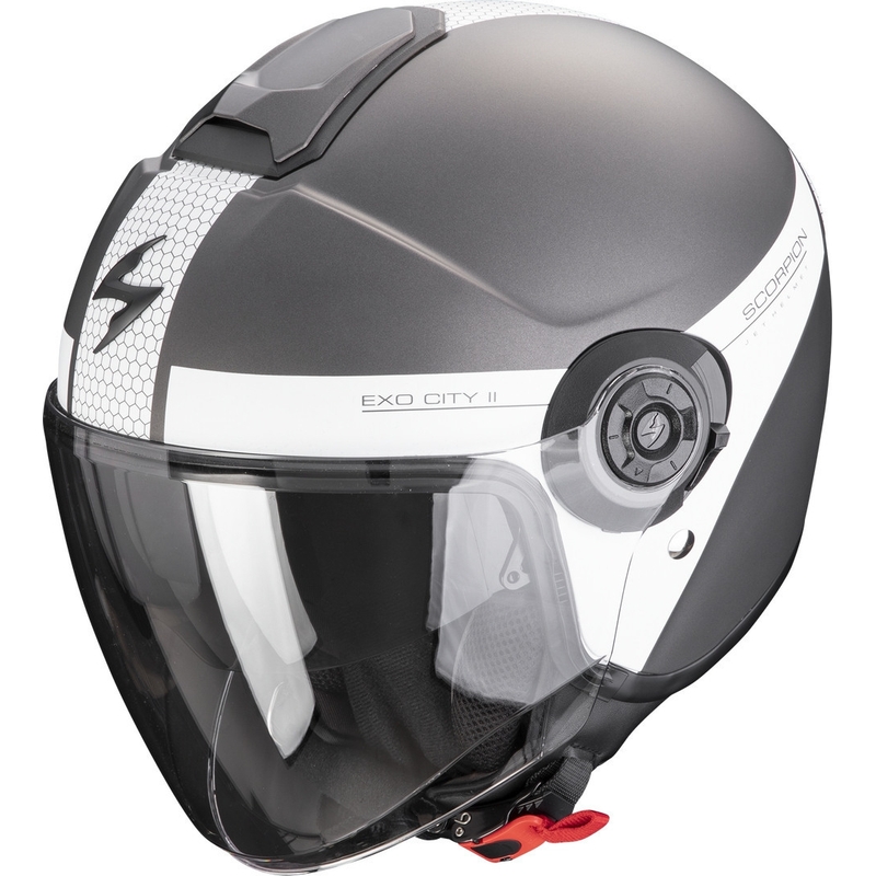 Otwarty kask motocyklowy Scorpion EXO-CITY II Short srebrno-biały mat