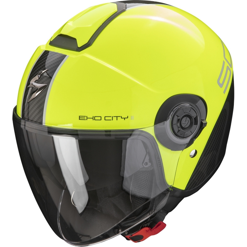 Otwarty kask motocyklowy Scorpion EXO-CITY II Carbo fluo żółto-czarny