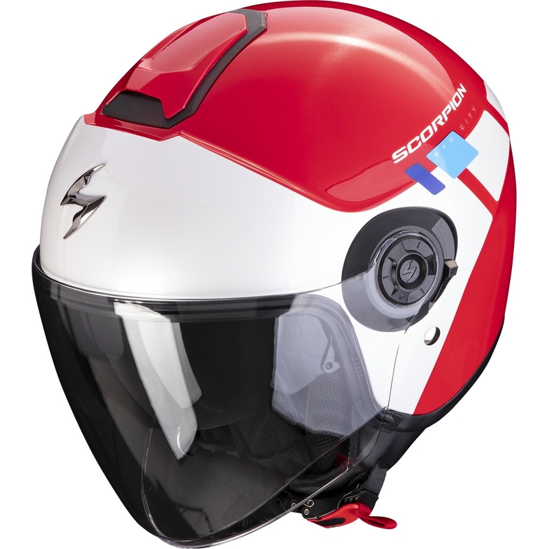 Otwarty kask motocyklowy Scorpion EXO-CITY II Mall czerwono-biało-niebieski