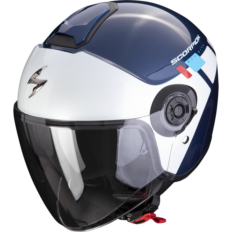 Otwarty kask motocyklowy Scorpion EXO-CITY II Mall niebiesko-biało-czerwony wyprzedaż