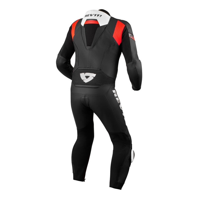 Jednoczęściowy kombinezon motocyklowy Revit Argon 2 w kolorze czarno-fluo czerwonym