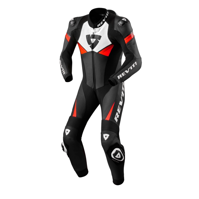 Jednoczęściowy kombinezon motocyklowy Revit Argon 2 w kolorze czarno-fluo czerwonym