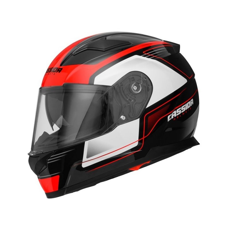 Integralny kask motocyklowy Cassida Apex Fusion czarno-biało-fluo czerwony - II. jakość