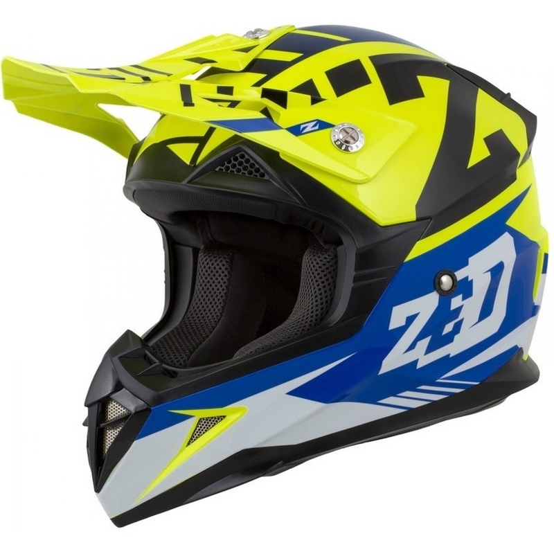 Dziecięcy kask motocrossowy ZED X1.9D niebiesko-fluo żółto-czarno-biały