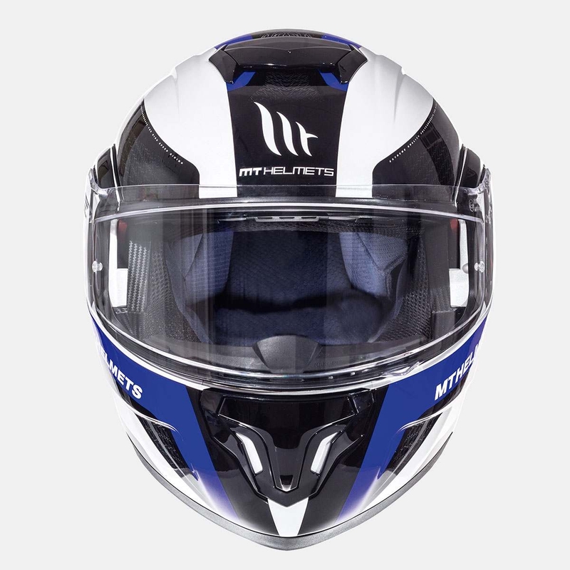 Szczękowy kask motocyklowy MT Atom Tarmac biało-czarno-niebieski - II. jakość