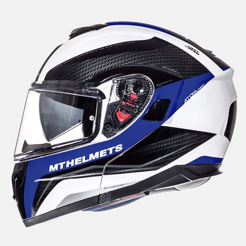 Szczękowy kask motocyklowy MT Atom Tarmac biało-czarno-niebieski - II. jakość