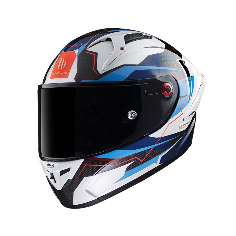 Zintegrowany kask motocyklowy MT KRE+ Carbon Kraker B7 czarno-biało-niebieski