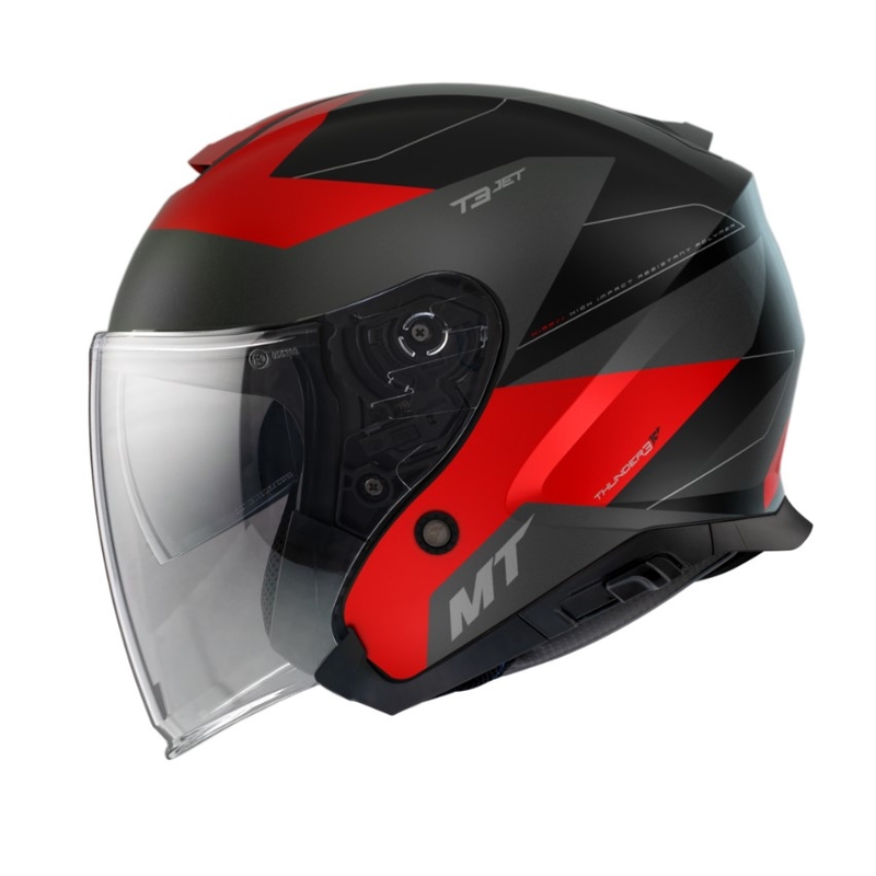 Otwarty kask motocyklowy MT Thunder 3 SV Jet Cooper czarno-szaro-czerwony wyprzedaż