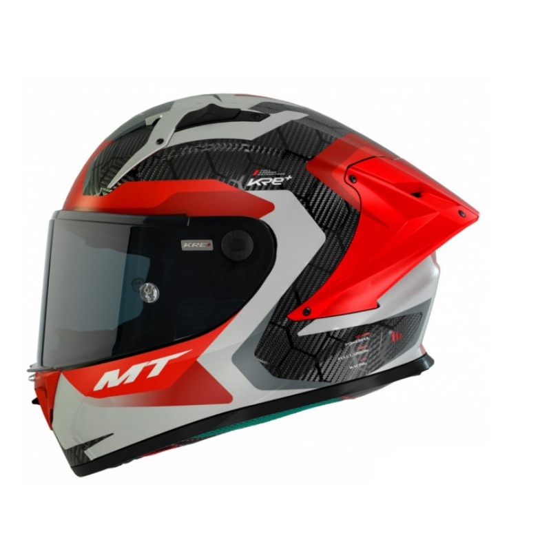Kask motocyklowy integralny MT KRE+ Carbon Powerful szaro-czerwony