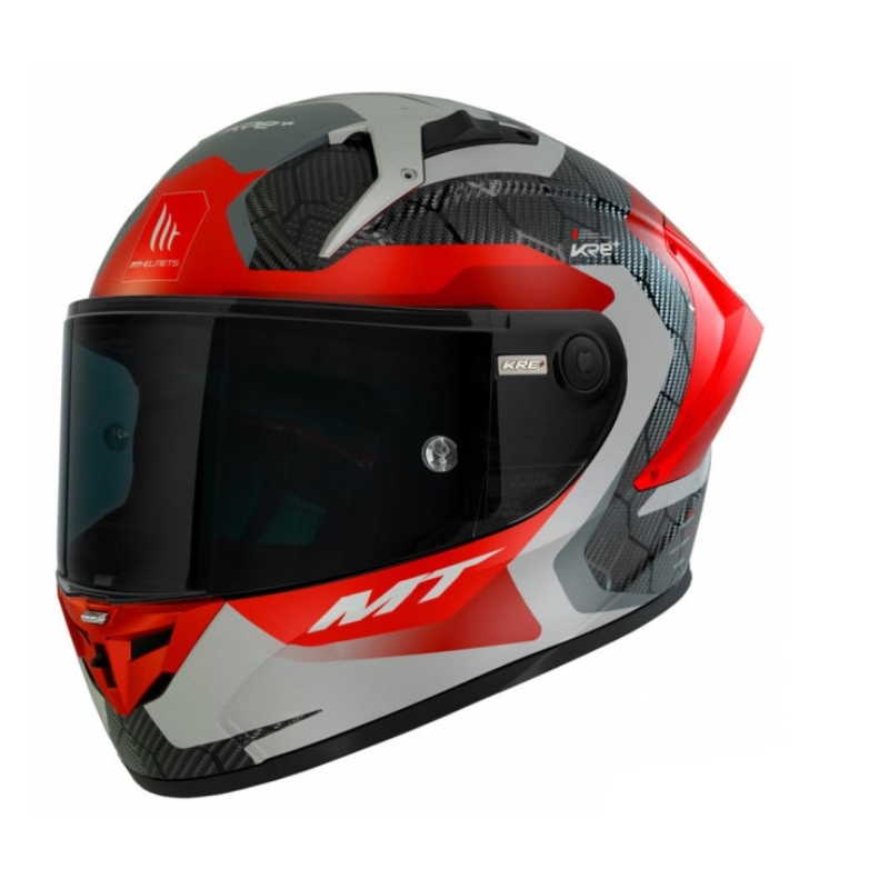 Kask motocyklowy integralny MT KRE+ Carbon Powerful szaro-czerwony
