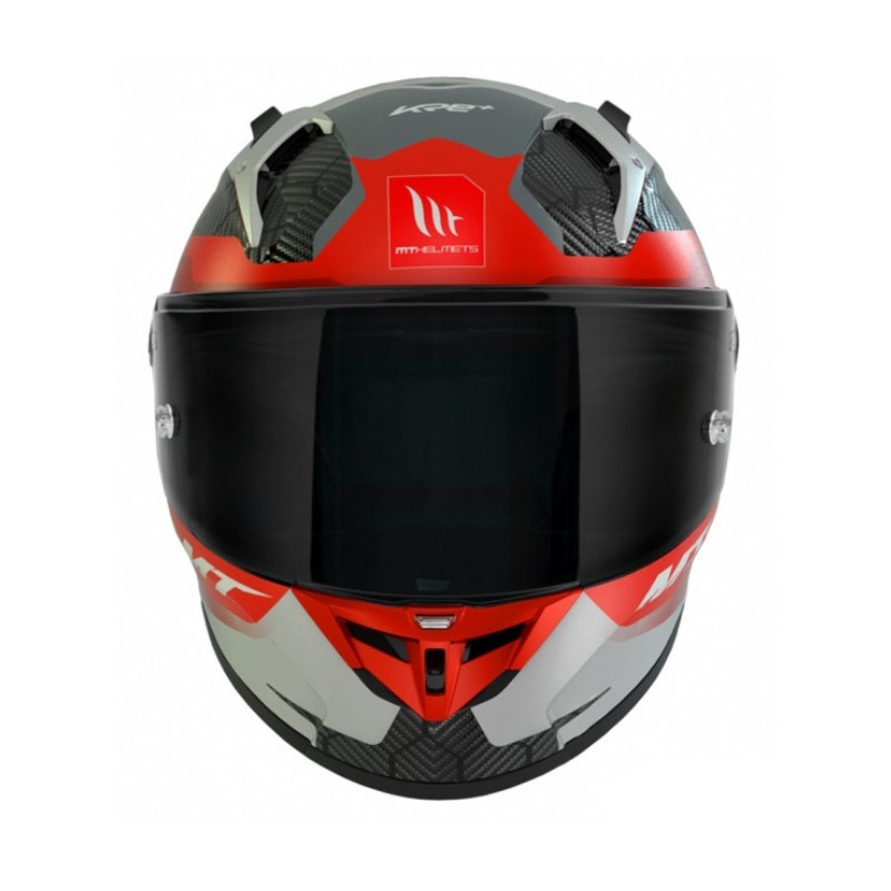 Kask motocyklowy integralny MT KRE+ Carbon Powerful szaro-czerwony