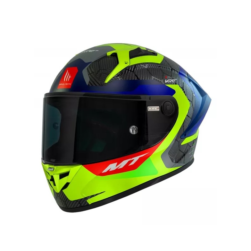 Zintegrowany kask motocyklowy MT KRE+ Carbon Powerful fluo żółto-niebieski