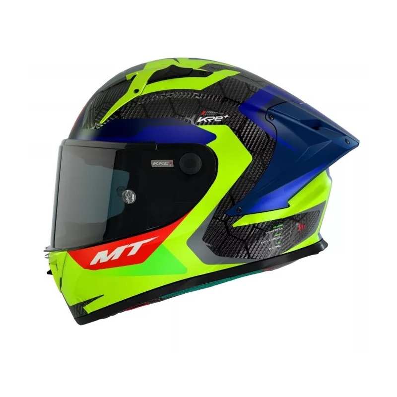 Zintegrowany kask motocyklowy MT KRE+ Carbon Powerful fluo żółto-niebieski