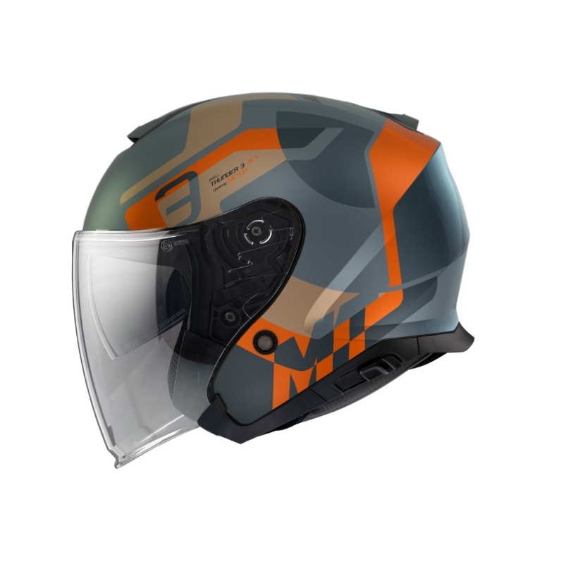 Otwarty kask motocyklowy MT Thunder 3 SV Jet Silton C4 szaro-niebiesko-pomarańczowy