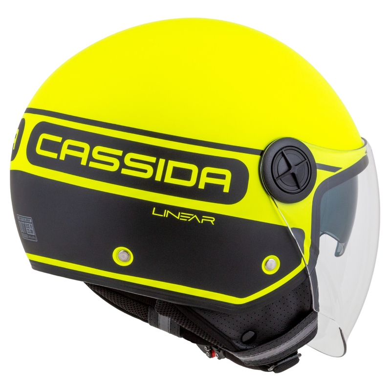 Kask motocyklowy otwarty Cassida Handy Plus Linear fluo yellow-black.