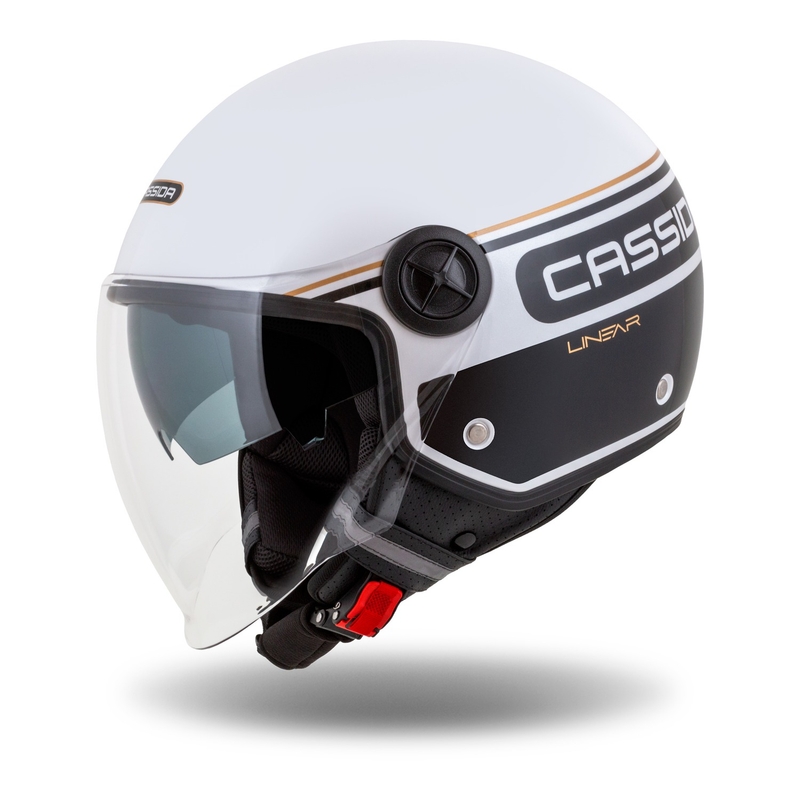 Kask motocyklowy otwarty Cassida Handy Plus Linear biały-czarny-złoty