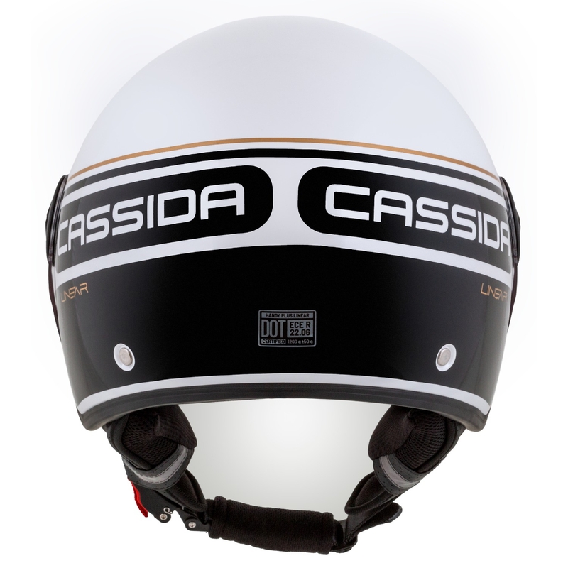 Kask motocyklowy otwarty Cassida Handy Plus Linear biały-czarny-złoty
