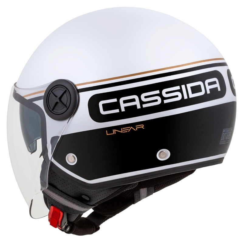 Kask motocyklowy otwarty Cassida Handy Plus Linear biały-czarny-złoty