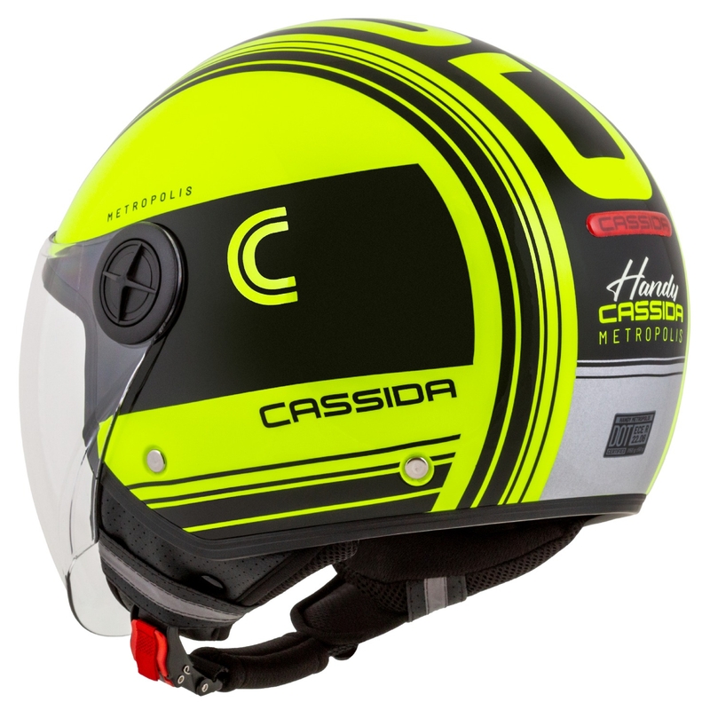Kask motocyklowy otwarty Cassida Handy Metropolis Safety fluo żółto-czarno-odblaskowy szary.
